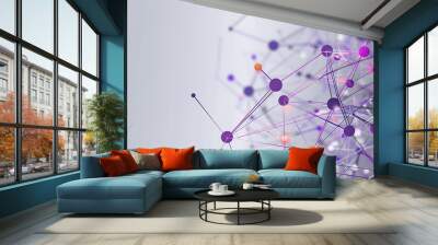 Clean tech web with purple lines and colorful nodes on a grey background, elegant and sophisticated Wall mural