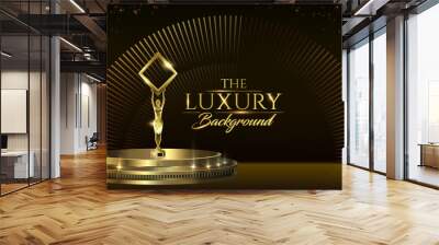 Black Golden Bollywood Stage. Steps Spot Lights. Golden Royal Awards Graphics Background. Elegant Shine Rays. Modern Luxury Premium Corporate Design Banner Certificate. Movie Cinema Nomination Slide. Wall mural