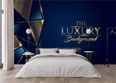 Blue Golden Polygonal Edge Triangle Corner. Royal Awards Graphics Background. Glowing Lines Elegant Shine Modern Template. Luxury Premium Corporate Template. Triangle shape Abstract Certificate  Wall mural