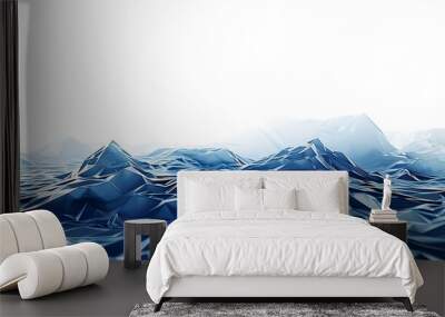 Long view of a deep blue tidal wave, geometric shapes, minimalistic, isolated on white Wall mural