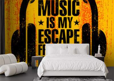 Inspiring Typography Creative Motivation Quote About Music. Vector Template On Abstract Art Background With Headphones Wall mural