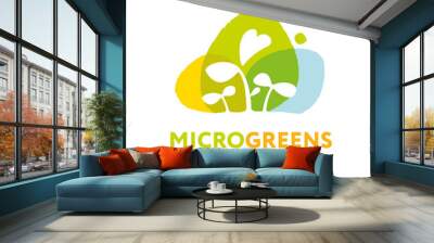 Microgreen Nutrition Logo Illustration. Organic Local Urban Farm Design Concept. Sustainable Food Vector Sign Wall mural