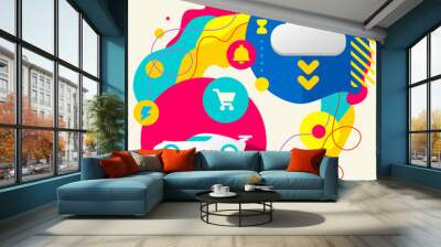 Sports car and cloud on abstract colorful splashes background wi Wall mural