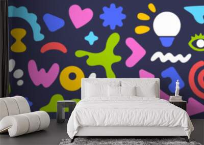 vector bright illustration of collection of different abstract shape on dark color background. flat  Wall mural