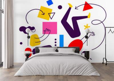 Vector business illustration of communication people and abstract shapes Wall mural