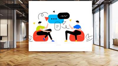 vector business illustration of man with speech bubble, friend people communication Wall mural