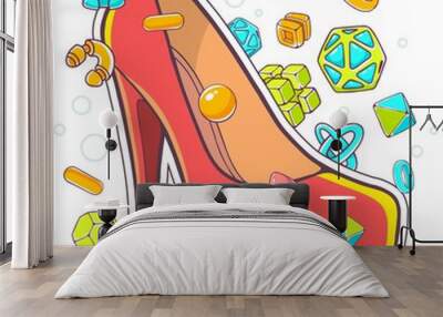 Vector colorful illustration of red women's shoes on white backg Wall mural