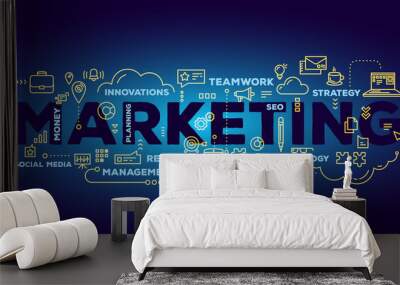 Vector creative illustration of marketing word lettering typogra Wall mural