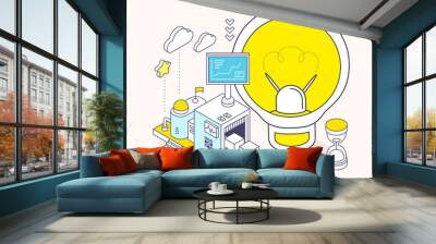 vector illustration of light bulb and three dimensional mechanis Wall mural