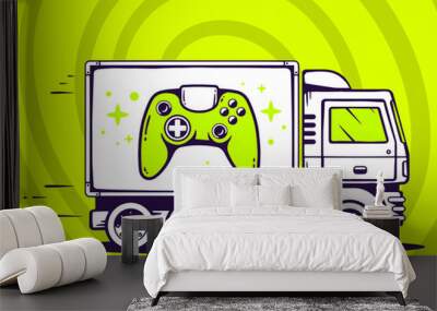 Vector illustration of truck free and fast delivering joystick t Wall mural