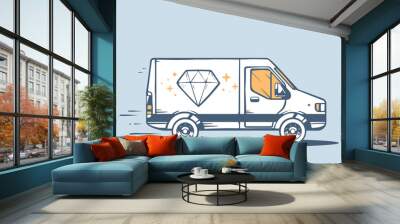 Vector illustration of van free and fast delivering diamond to c Wall mural