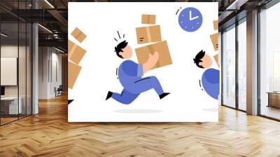 Vector set of creative illustration of running delivery man in b Wall mural