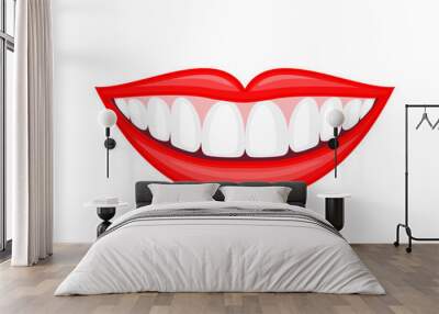 Beautiful smiling mouth with healthy teeth. Dental care concept. Vector illustration isolated on white background. Wall mural