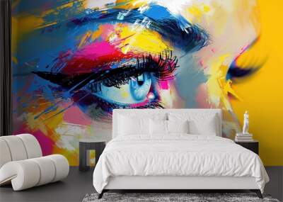 A digital painting featuring bold brushstrokes and vivid colors, suitable for attracting attention to fashion and beauty products online Wall mural