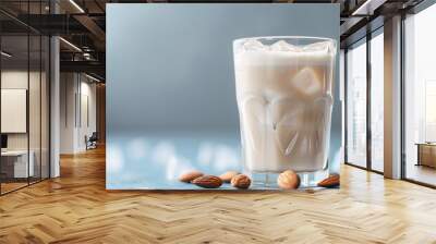 Cool Refreshment - Chilled Almond Milk Latte on a Vibrant Background Wall mural