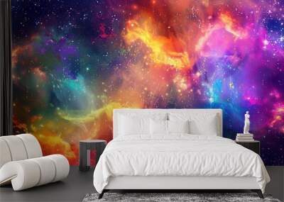 Cosmic Dreamscape: Glowing Stars, Galaxies, and Nebulae in Vibrant Space Abstract Background Wall mural