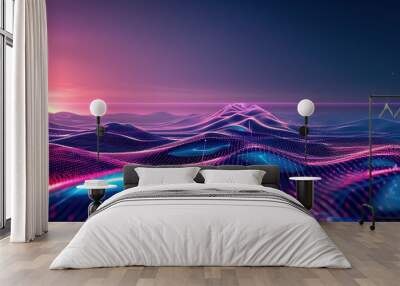 Futuristic digital landscape with glowing lines and smooth gradients. Wall mural