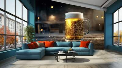 Golden Beer in a Mug with Sparkles and Light Effects Wall mural