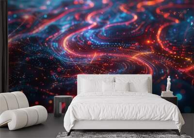 Illuminated Pathways of Connectivity - Abstract Digital Network Landscape Wall mural