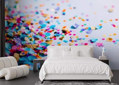 Vibrant Confetti Celebration on Clean White Background Wall mural