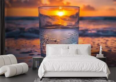 a glass of water against a dark background, highlighting purity and simplicity Wall mural