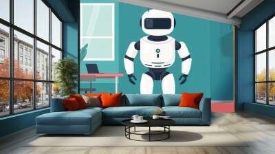 An office environment showcases robotic assistants and digital interfaces Wall mural