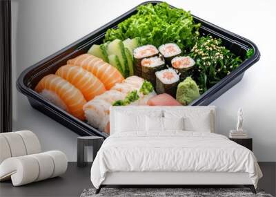 bento box featuring sushi, sashimi, and seaweed salad Wall mural