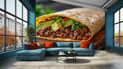 Delicious grain-free keto taco with a cheese shell, loaded with high-protein ground beef for a satisfying meal. Wall mural