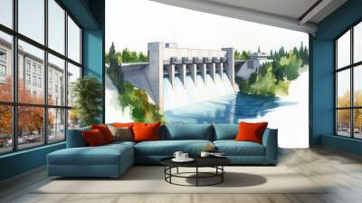 Futuristic dam powering a sleek, futuristic city Wall mural