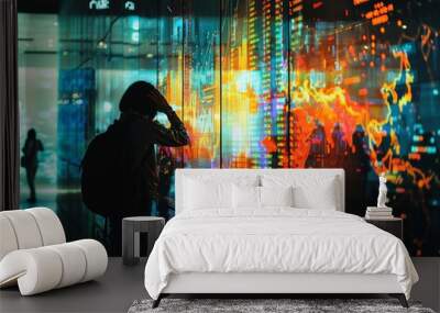 Image of a person analyzing market trends on a large digital screen. Wall mural