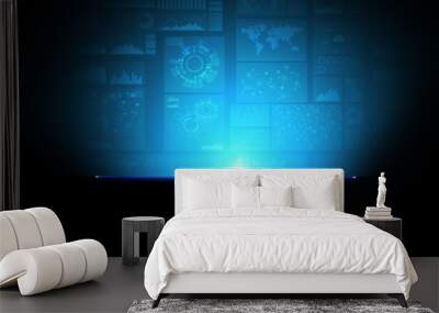 Applications icons on virtual screen, technology, development background concept. Wall mural