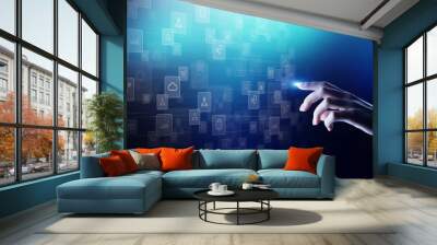 Applications icons on virtual screen, technology, development background concept. Wall mural