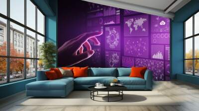 Applications icons on virtual screen, technology, development background concept. Wall mural