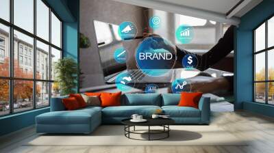 Brand diagram concept on virtual screen. Awareness increase, Design, Marketing and advertising solution in Business. Wall mural