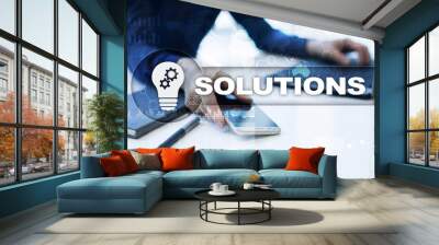 Business solutions concept on the virtual screen. Wall mural