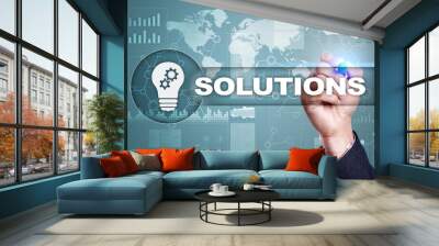 Business solutions concept on the virtual screen. Wall mural