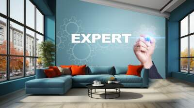 Businessman drawing on virtual screen. expert concept. Wall mural