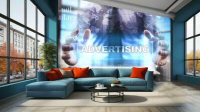 Businessman using tablet pc and selecting advertising. Wall mural