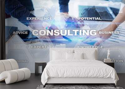 Consulting business concept. Text and icons on virtual screen. Wall mural