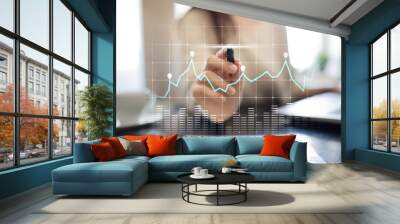 Diagrams and graphs on virtual screen. Business strategy, data analysis technology and financial growth concept. Wall mural