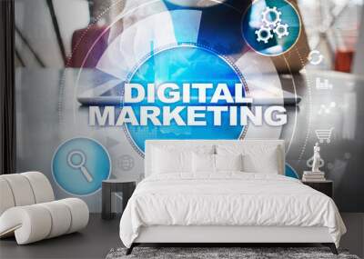 DIgital marketing technology concept. Internet. Online. Search Engine Optimisation. SEO. SMM. Advertising. Wall mural