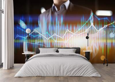 Double exposure economic charts and graphs on virtual screen. Online trading, Business and finance concept. Wall mural