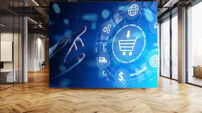 E-Commerce, Online chopping Internet business concept on virtual screen. Wall mural