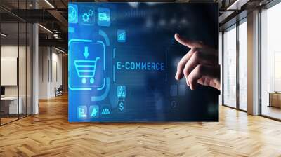 E-commerce business online digital internet shopping concept on virtual screen. Wall mural