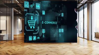 E-commerce business online digital internet shopping concept on virtual screen. Wall mural