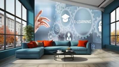 E-learning, Online education, internet studying. Business, technology and personal development concept on virtual screen. Wall mural