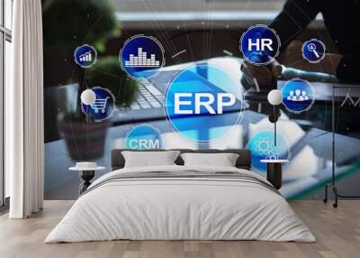 ERP - Enterprise resource planning corporate system concept on virtual screen. Wall mural