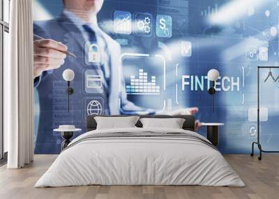 Fintech Financial technology Cryptocurrency investment and digital money. Business concept on virtual screen. Wall mural