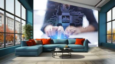 Fintech Financial technology Cryptocurrency investment and digital money. Business concept on virtual screen. Wall mural