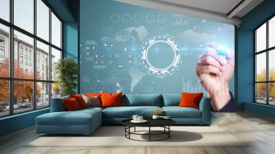 Internet, Business and technology concept. Icons, diagrams and graphs background on virtual screen. Wall mural